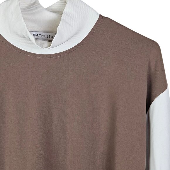 Athleta Venice Color Block Cropped Relaxed Sweatshirt Taupe Cream Size Small - Picture 3 of 10